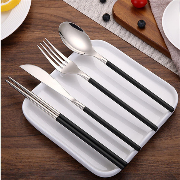 2018 Silver Black Stainless Steel Spoon Chopsticks Knife Fork Silver Black Tableware Flatware Cutlery Restaurant Hotel
