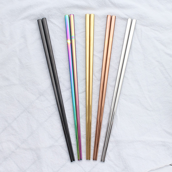 Colorful Chopsticks Wholesale Glossy Gold Chopsticks Wedding Stainless Steel 304 Square Golden Chopsticks Restaurant Good Quality