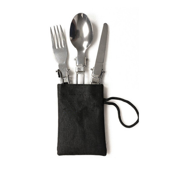 3Pcs Portable Knife Fork Spoon Set Outdoor Camping Bag Packing Stainless Steel Folding Portable Cutlery Set