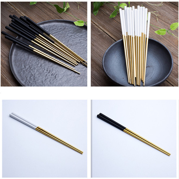 Wholesale Gold Chopsticks Wedding Stainless Steel Chopsticks Gold Plated Chopsticks Black or White Handle Fancy Design