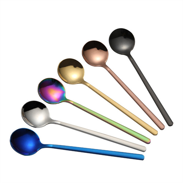 Shiny Colored Tea Spoon Wholesale PVD Plated Stainless Steel 304 Silver Black Copper Gold Coffee Spoon