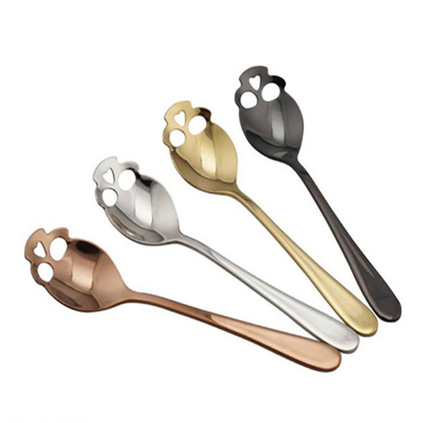 Colorful Dessert Spoons Stirring Spoons Sugar Spoons Special Skull Design PVD Plated Stainless Steel 304 Material