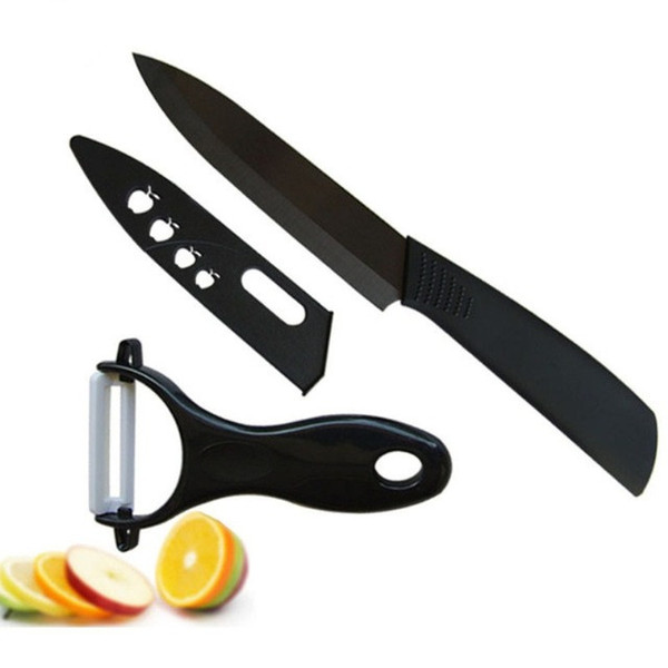 Super quality black blade kitchen tools 2pcs/set Gift Set 5 inch+peeler +cover Ceramic Knife kitchen knife sets