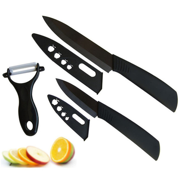 Super quality black blade 3pcs Gift Set 3 inch+5 inch+peeler +covers Ceramic Knife Sets Kitchen Knife