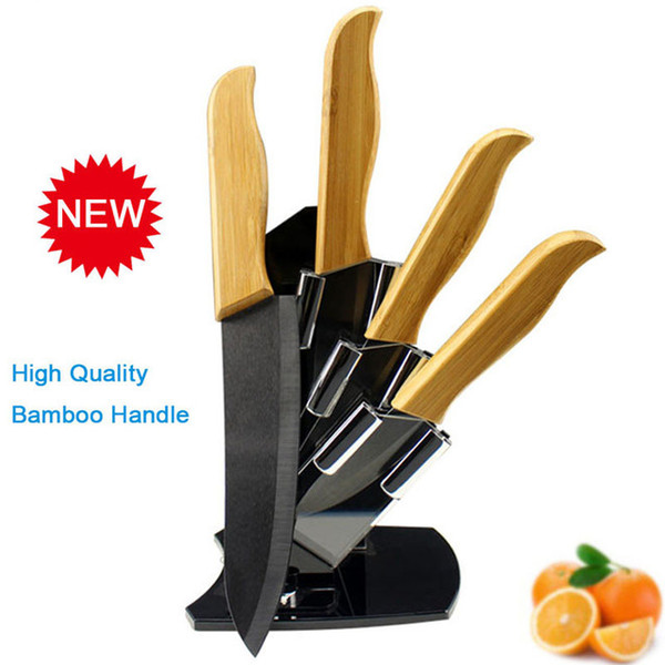 Brand High sharp quality Bamboo handle with black blade Ceramic Knife Set 3