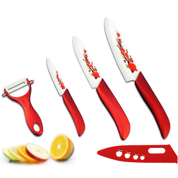 Hot FINDKING High Quality Red Flower Painted Zirconia Ceramic Kitchen fruit Knife Set Kit 3