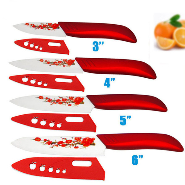 Brand High sharp quality Ceramic Knife Set tools 3 4 5 6 Kitchen Knives with red flower Dropshipping + Covers