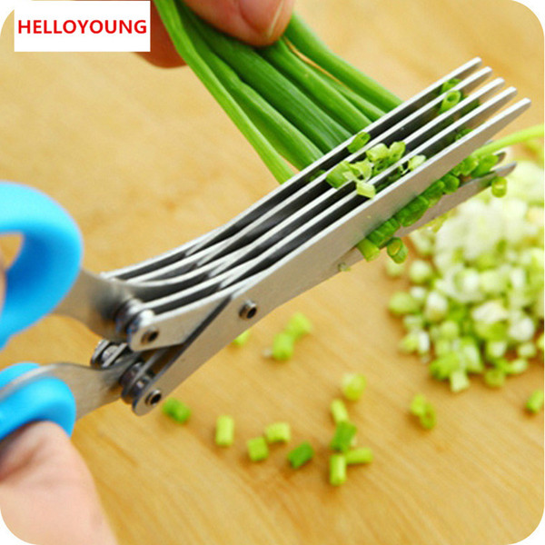 Stainless Steel 5 Blade Herb Scissors Cleaner Blades Kitchen Tool Home fruit vegetable tools Color sent at random