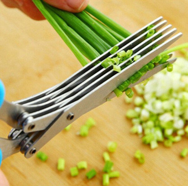 Green Onion Chopping Scissors 5 Blades Seaweed Vanilla Office Cut Shredding Scissors Sharp Herb Kitchen Tool