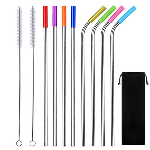 stainless steel straws brush cleaning set Reusable Drinking Straws Metal Straws with 8 Silicone Set of 10.5 inch 8.5 inch