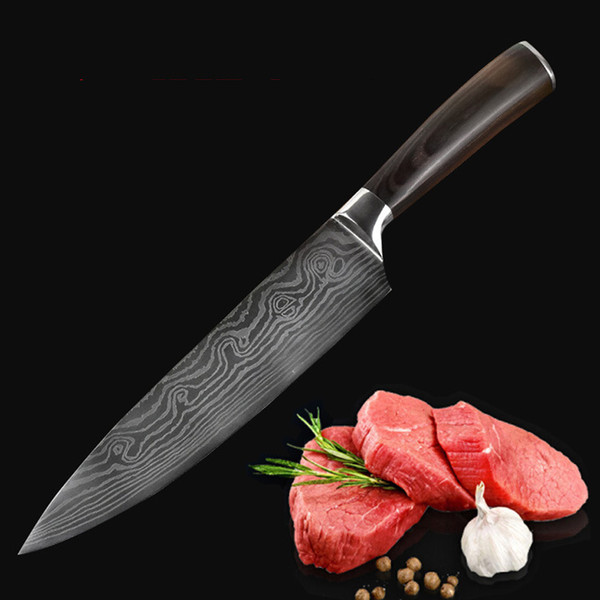 Wholesale Kitchen Tools Stainless Steel Damascus Knife Delicate Color Wooden Handle Slicing Fruit Vegetable Meat Sharp knife DH0587 T03