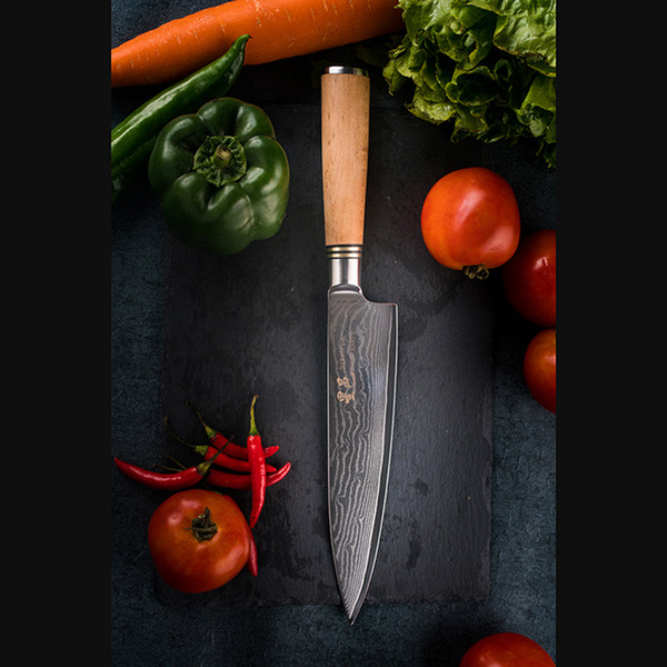 Damascus 8 Inch Japanese Chef Knife 67 Layers Steel Kitchen Tool All-purpose Professional Anti Skid Ergonomic Micta Wood Handle By XINGYI