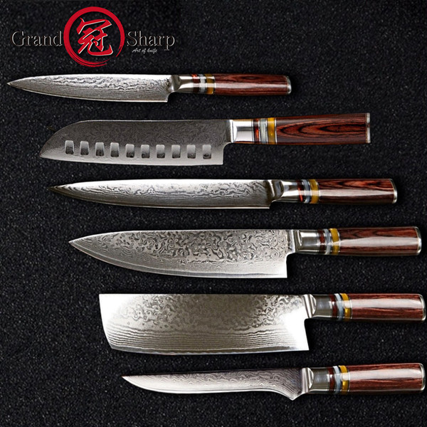 6 Pcs Chef Knife Set Professional Chef's knives VG10 Japanese Damascus Steel Best Family Gift Japanese Damascus Kitchen Knives GRANDSHARP