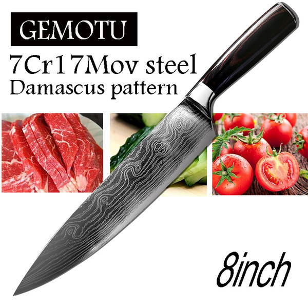 8 inch Damascus Kitchen knife Sushi cooking knife Ebony handle with scabbard Accelerated delivery