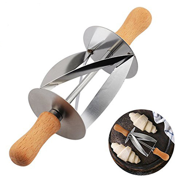 Stainless Steel Rolling Cutter For Making Croissant Bread Wheel Dough Pastry Knife Wooden Handle Baking Kitchen Knife Tool