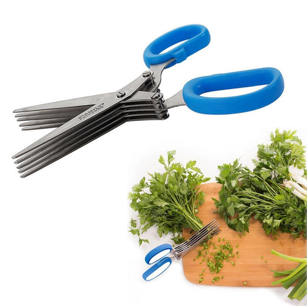 Multi-functional 5 Blade Scissors Stainless Steel Scissors Sharp Herb Shredder Scallion Spices Cut Kitchen Tool EEA147