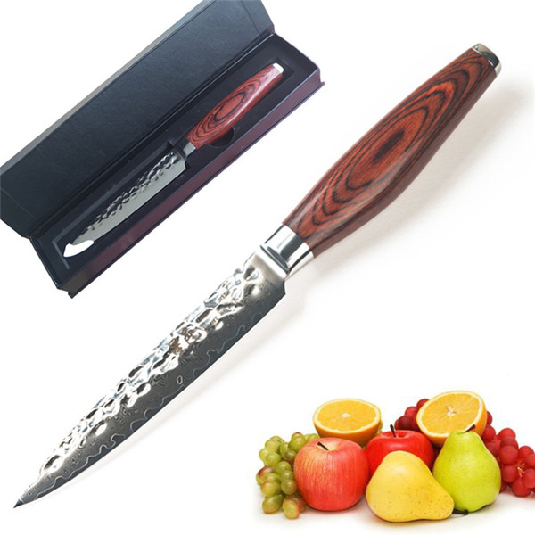 Xing Yi 5 Inch Utility Kitchen Knife VG-10 Japanese Damascus Steel Chef Knife With Pakkakwood Handle Best Cookiong Tool Fruit Knife