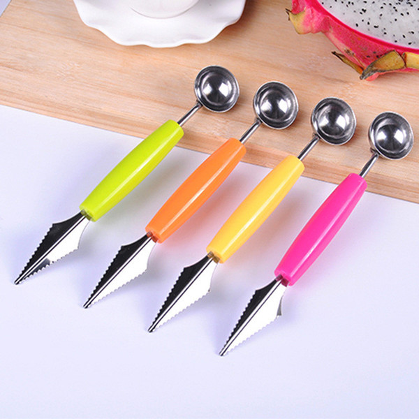 Colorful Kitchen gadgets Double-headed fruit ball spoon kitchen stainless steel watermelon ice cream digging dug digging fruit carved knife