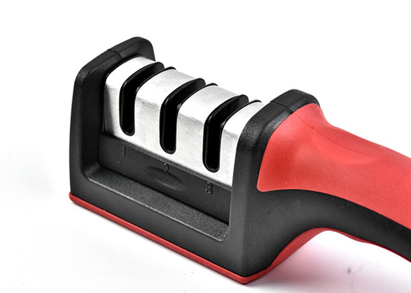 Multifunctional Stainless steel Knife Sharpener Professional 3 Stages Grinder Non-Slip ABS Handle Grindstone with colorful box