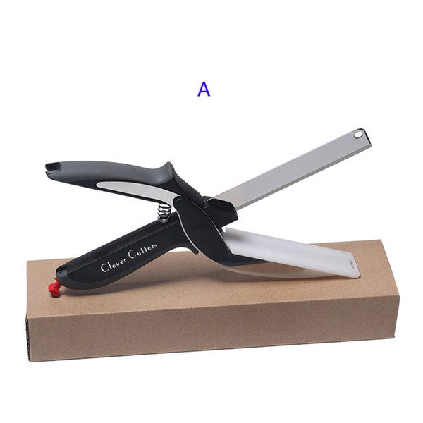 New Clever Cutter 2 in 1 Stainless Steel food Kitchen Scissors With Sharp Knife Blade Cutting Board Food Cutter for Meat Vegetable C