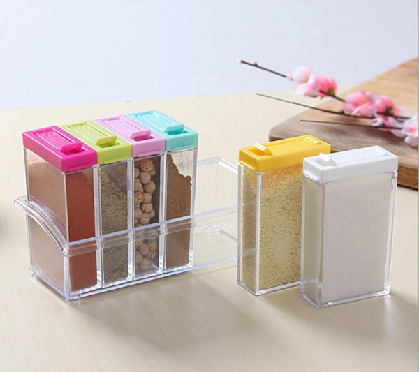 Crystal Seasoning Box Pepper Salt Spice Rack Plastic 6 Box Kitchen See Through Storage Containers 2016 New