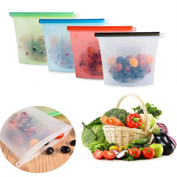 Reusable Silicone Food Fresh Bags Wraps Fridge Food Storage Containers Refrigerator Bag Kitchen Colored Ziplock Bags 4 Colors OOA2986