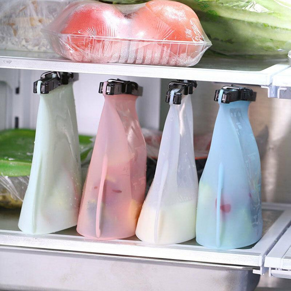 1000ml Foldable Silicone Food Preservation Bag Reusable Sealing Storage Container Food Fresh Bags Vegetables Ziplock Bags CCA11520 10pcs