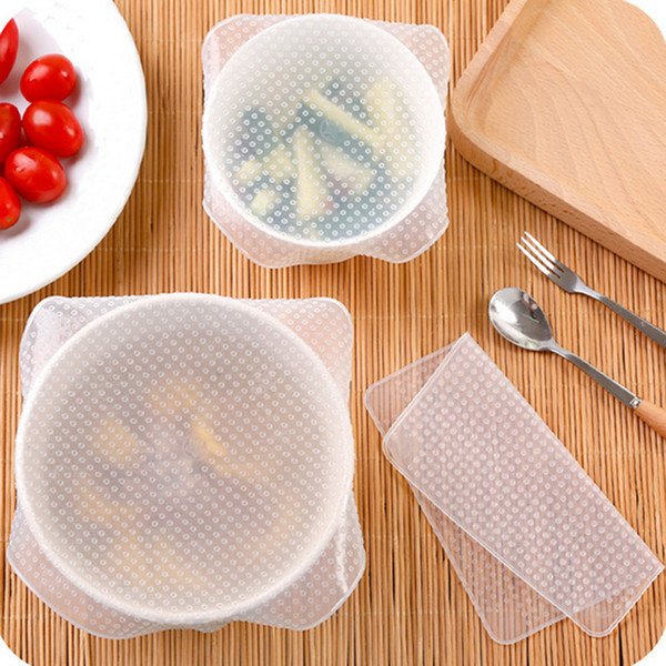 4Pcs/set Silicone Food Wraps Reusable Keeping Food Fresh Saran Wrap Bowl Pot Seal Vacuum Cover Stretch Lid Kitchen Accessories