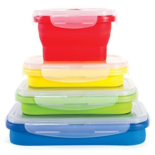 4pcs Set Silicone Eco Collapsible Lunch Box Portable Folding Food Storage Containers 350ml 540ml 800ml 1200ml