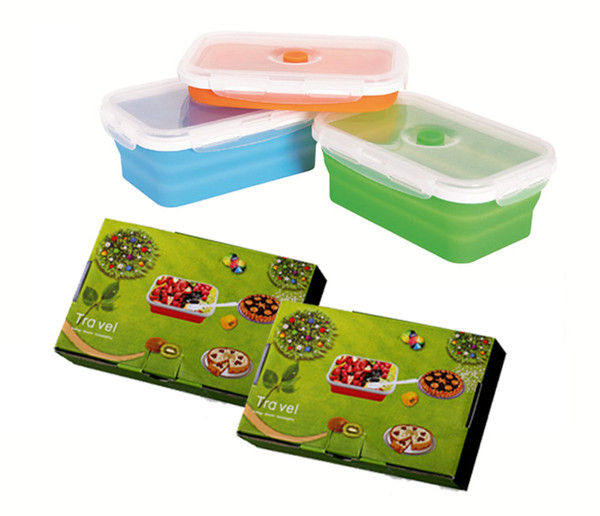 Collapsible Silicone Lunch Box 800ML FDA Fit For Diswasher Freezer Microwave Oven 1PC Spoon Freeshipping --1PC Summer Promotion