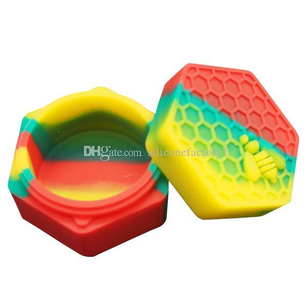 2pcs/lot 26ml hexagon with bee assorted color silicone container for Dabs Round Shape Silicone Containers wax Silicone Jars Dab containers