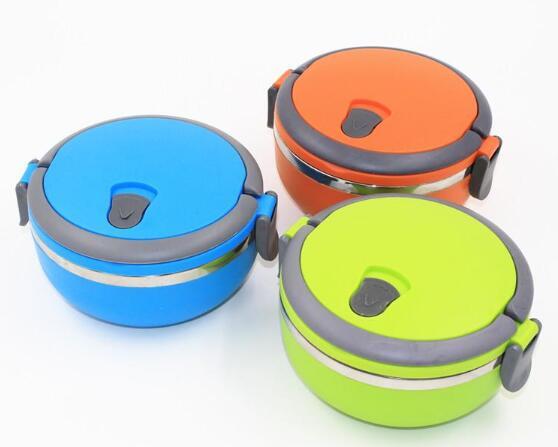 New Arrive Creative portable circular stainless steel insulation boxes green plastic student lunch box Child Bowl