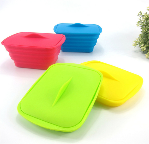 Kitchen Creative Telescopic Foldable Silicone Lunch Box Food Container Bowl With Cutlery Microwave Oven