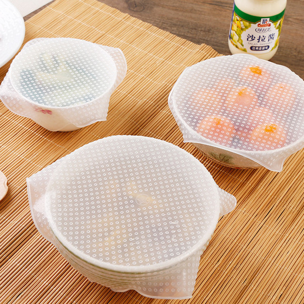 4pcs/set Silicone Food Wraps Reusable Keeping Food Fresh Saran Wrap Bowl Pot Seal Vacuum Cover Stretch Lid Kitchen Accessories