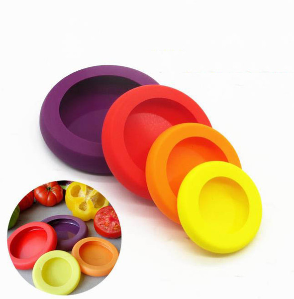 4PCS Food Huggers Fruits and Vegetables Cover Multi-Functional Silicone Food Wraps Seal Vacuum Cover for Fresh-keeping