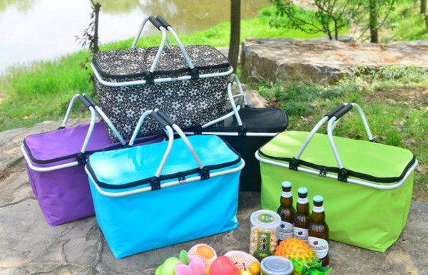 Collapsible picnic basket folding picnic cooler in 5 colors insulated cooler picnic bag for outdoor camping hiking