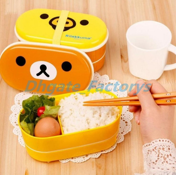 Brown Microwave Rilakkuma Bento Yellow Microwave Nostrils Chickens Multilayer Children Lunch Box HOT with Chopsticks