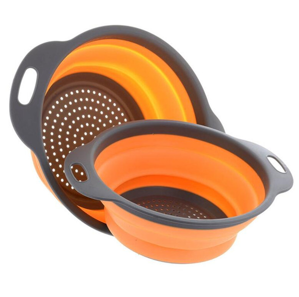 2pcs/set Foldable Silicone Colander Fruit Vegetable Washing Basket Strainer Collapsible Drainer With Handle Kitchen Tool Free Shipping