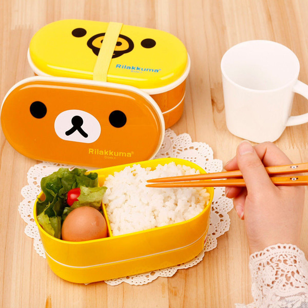 Brown Microwave Rilakkuma Bento Yellow Microwave Nostrils Chickens Multilayer Children Lunch Box HOT with Chopsticks hot sale