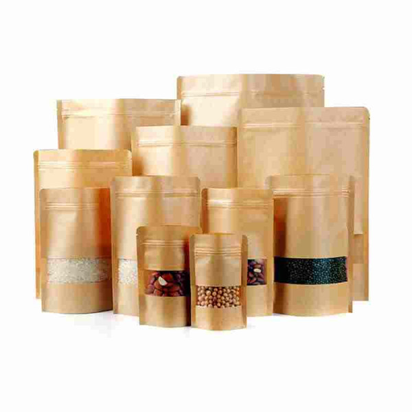 Food Moisture-proof Brown Gift Kraft Paper Bag Zip Lock Food Snack Tea Bag Packing Retail craft paper bag food