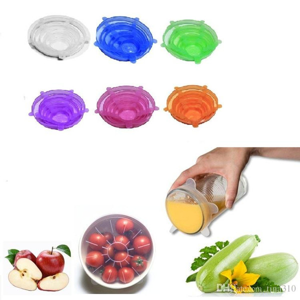 NEW 6Pcs Universal Silicone Lids Stretch Pot Lids Food-grade Environmental Protection Fresh cover Sealing cover IA570