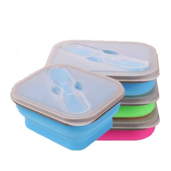 Foldable Silicone Lunch Boxes 600ml Food Storage Containers Household Camping Travel Portable Outdoor Picnic Box W7396