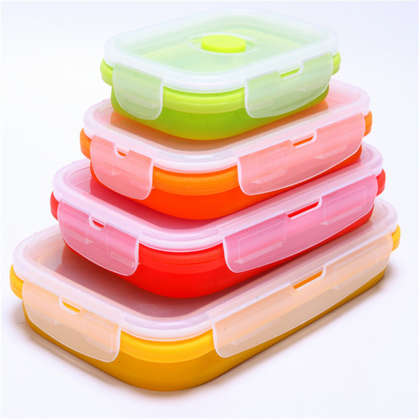 4pcs Set Silicone Eco Collapsible Lunch Box Portable Folding Food Storage Containers 350ml 540ml 800ml 1200ml