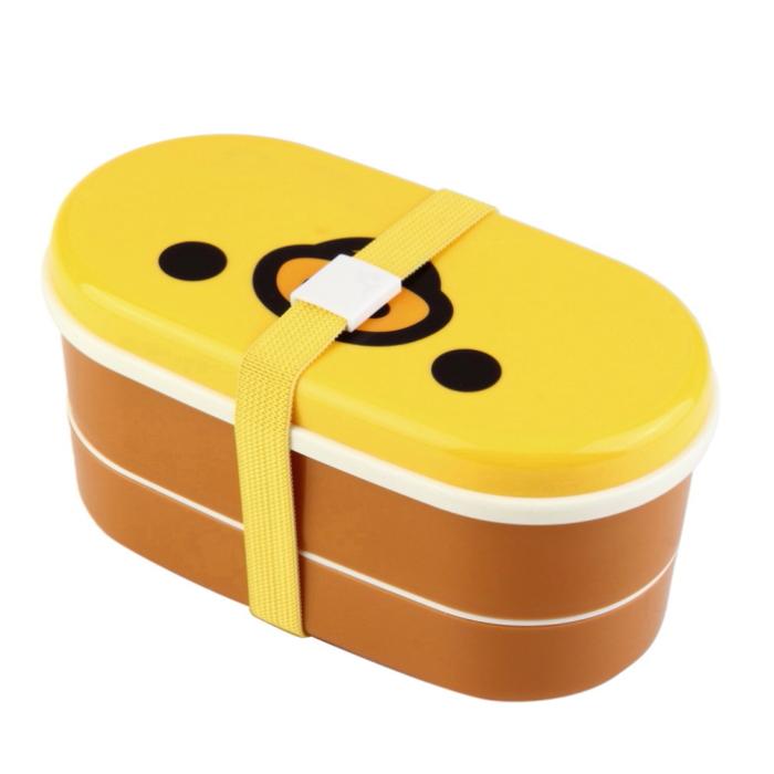 Wholesale-1Set Chopsticks Plastic Lovely High Heat Resistance Double Layers Bento Lunch Box Wholesale Yellow Cover