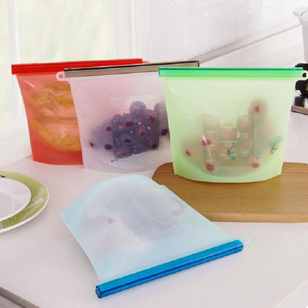 Reusable Silicone Food Fresh Bags Wraps Fridge Food Storage Containers Refrigerator Bag Kitchen Colored Ziplock Bags 4 Colors Free shipping