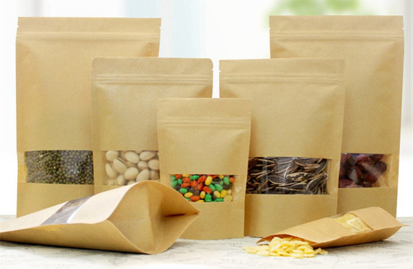 Best Quality Brown Kraft Paper Plastic Bags Moisture-proof Food Bag Zipper Lock For Dried Food Nuts Candy Bags many size available