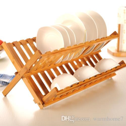 Natural Bamboo Folding Dish Drying Rack Flatware Holder Plate Storage Holder Plate Wooden Flatware Dish Rack Kitchen Accessories