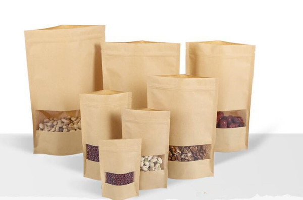 Food Moisture-proof Bags,Window Bags Brown Kraft Paper Doypack Pouch Ziplock Packaging for snack,Cookies H777