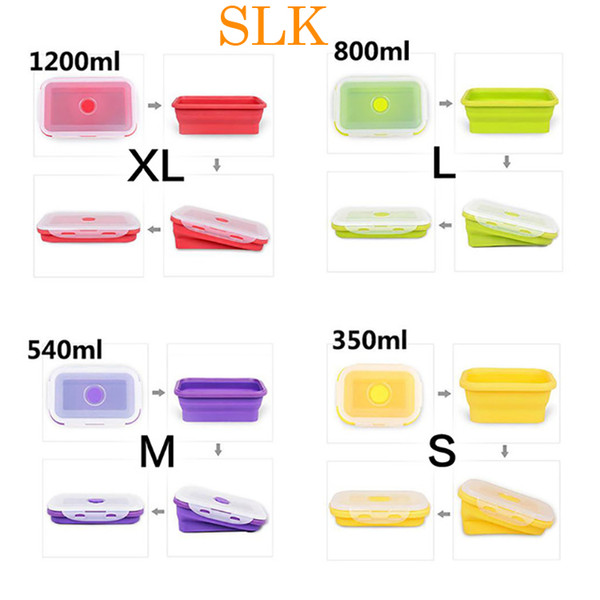 Lovely Silicone Foldable Square Sealed Lunch Box Kitchen Containers Fresh Food Storage Box Case Silicone Collapsible Bento Freezer Safe