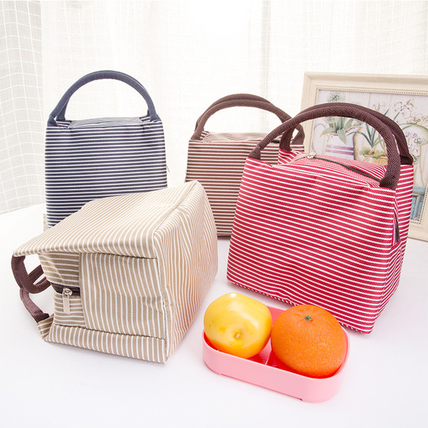 Lunch Bags Oxford Cloth Stripe Picnic Lunch Drink Bags Thermal Insulated Cooler Tote Bag High Quality Portable Carry Case Lunch Box